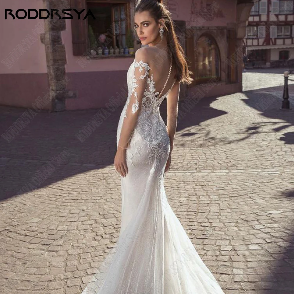 RODRSYA Sereia Renda Vestidos de Casamento Mangas Longas Ilusão Voltar VestRODDRSYA Sereia Lace Vestidos De Casamento Mangas Compridas Ilusão Voltar Vestidos De Noiva Lace Applique Scoop Tulle robe de mariée 2024 civil