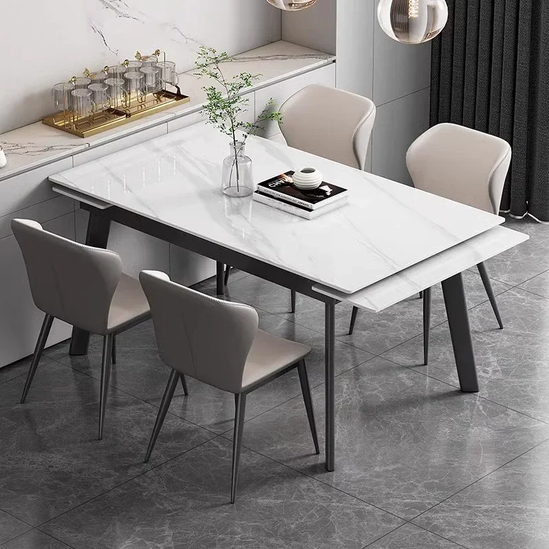 Retractable folding rock slab dining table and chair combination household small apartment rectangular dining table