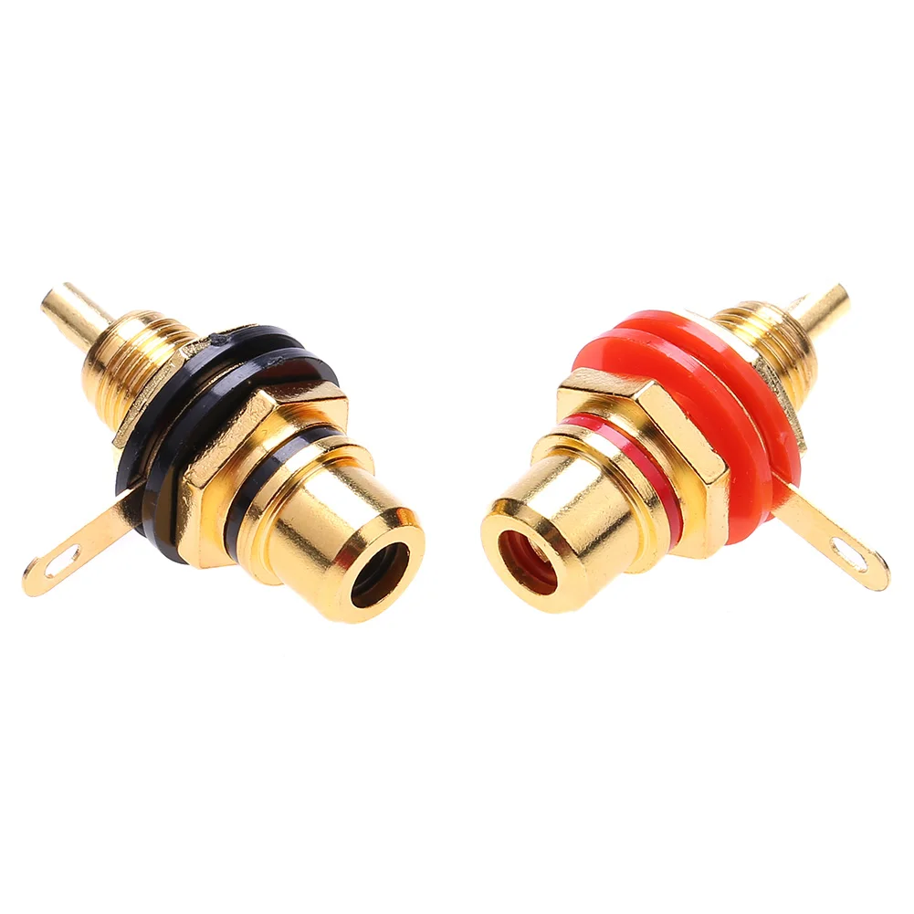 Liga de zinco fêmea soquete conectores, Chassis Panel Mount Adapter, RCA Jack Connector, Gold Plating Acessórios, 2pcs