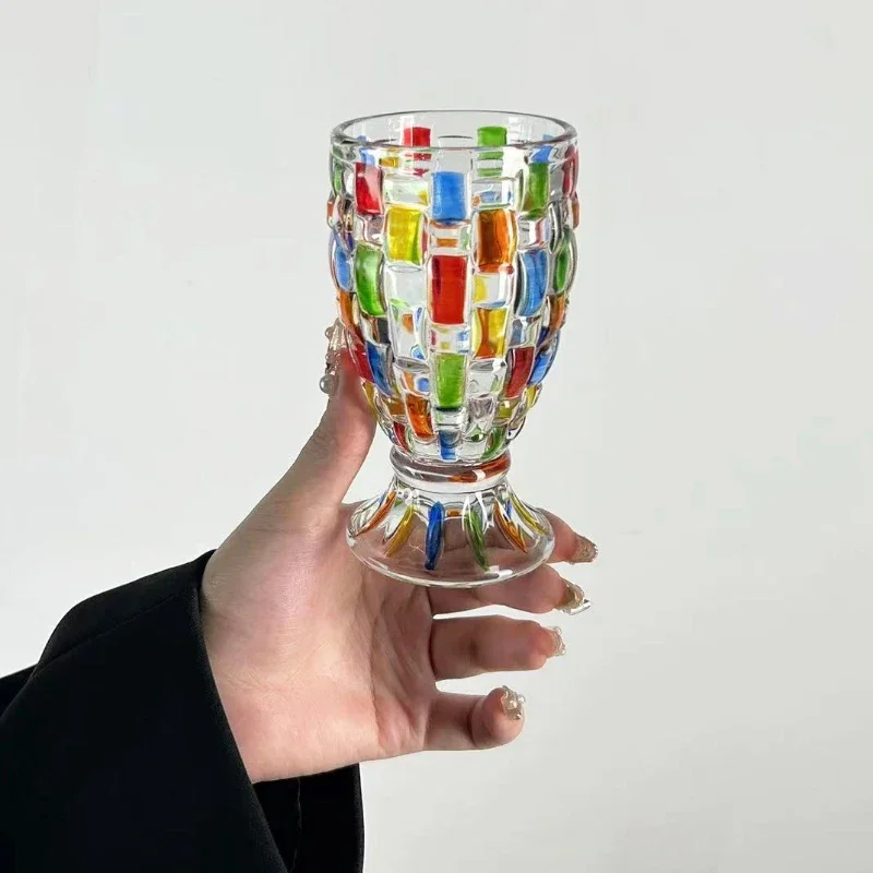 Multicolour Glass Water Cup Home Creative Hand Drawn Lead-free Juice Cups Cocktail Glass