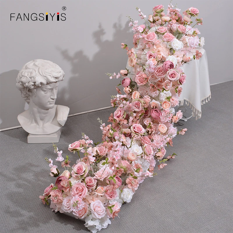 pink colour Rose Large Flower Row Artificial Flower Row Runner Wedding Backdrop Decor Floral Wall Party showcase decoration prop