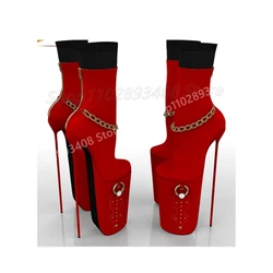 Mutilcolor Splicing Metal Chain Rings Mid Calf Boots Stiletto High Heel Platform Fashion Sexy Women Shoes 2025 Hot Para Mujere
