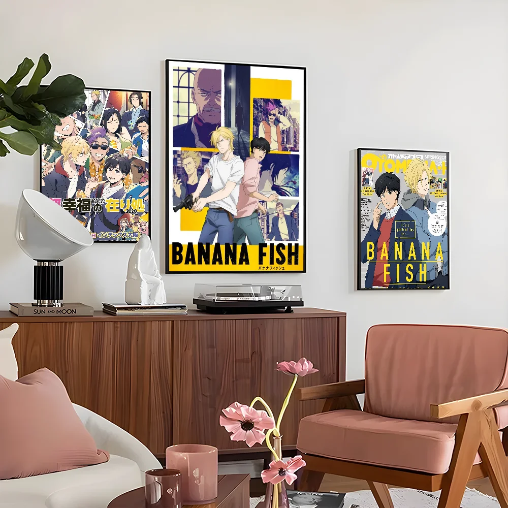 1PC Banana Fish Poster Self-adhesive Art Waterproof Paper Sticker Coffee House Bar Room Wall Decor