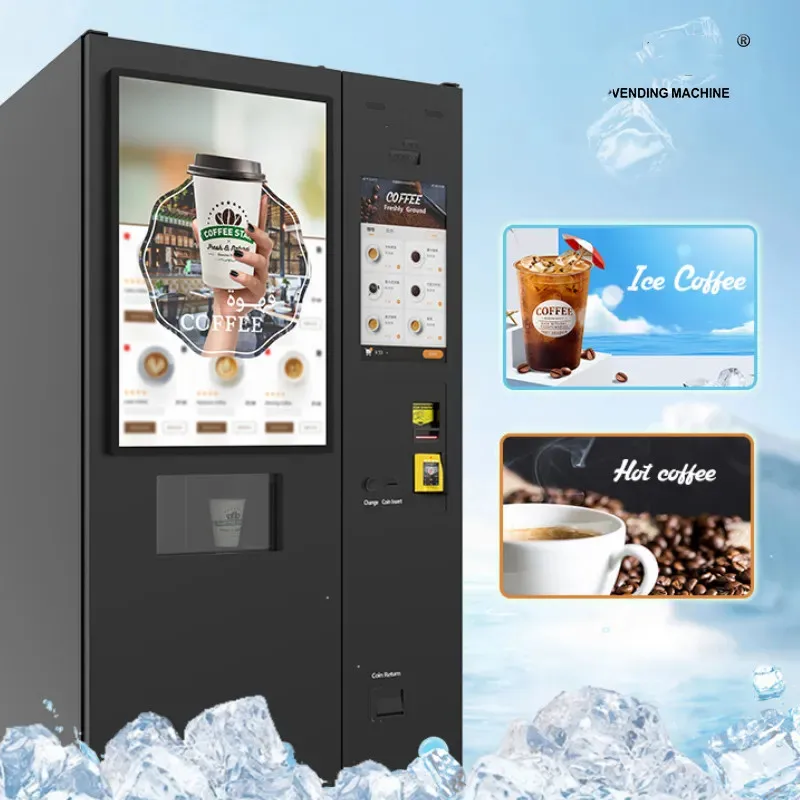 Eua nova máquina de venda automática de café quente e gelo tela sensível ao toque totalmente automática feijão de chá para copo cafeteira com distribuidor de cubos de gelo