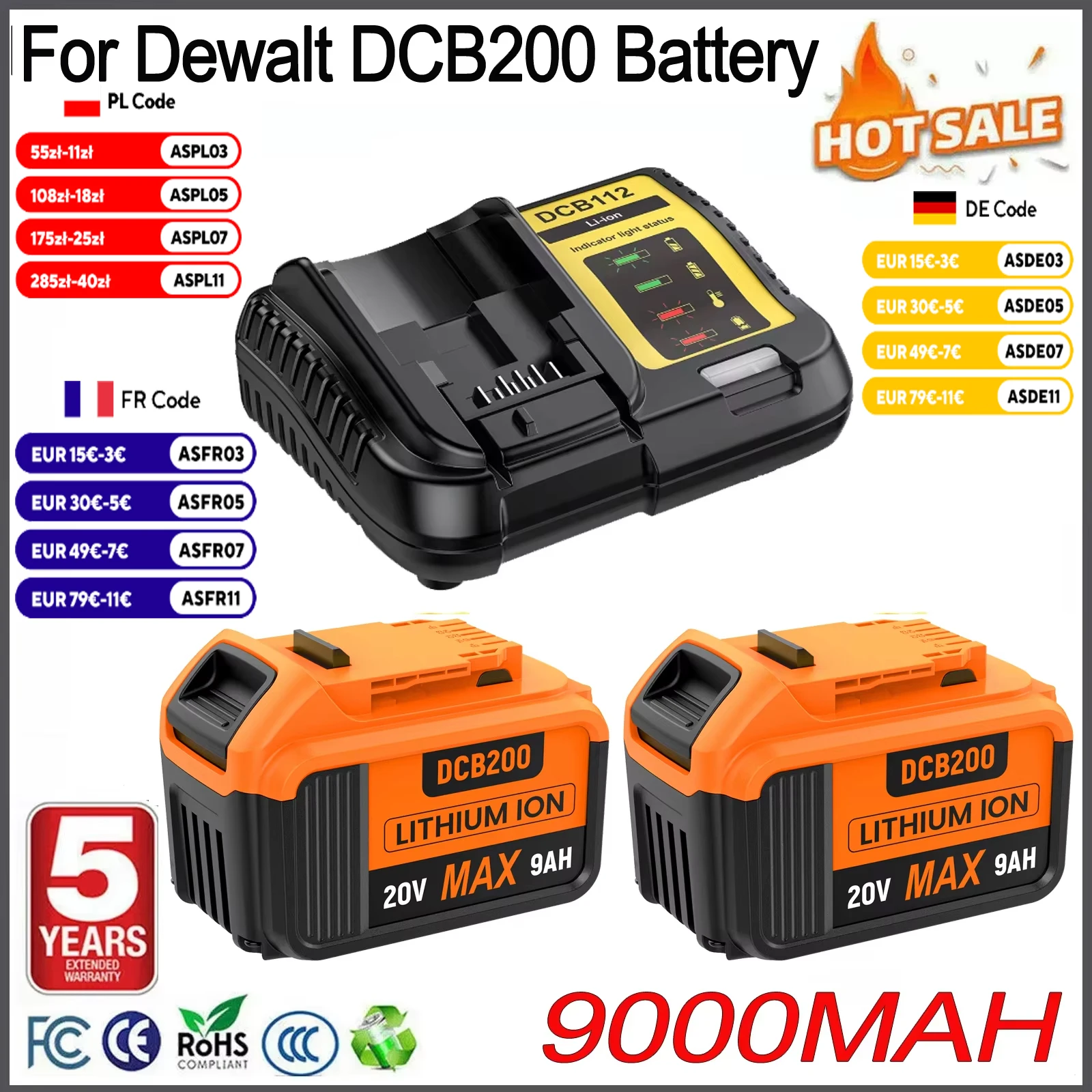Voor Dewalt 20 V Batterij DCB200 9000 mAh 21700 Lithium Batterij Oplaadbare Batterij Compatibel DCB182 DCB180 DCB181 Tool Batterijen