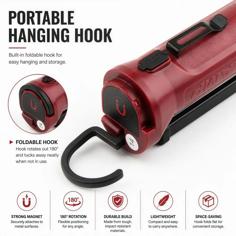 5 Gears COB LED Work Light Folding Rechargeable High-lumen Flashlight Magnetic Hanging Hook Portable Searchlight Outdoor,Repair