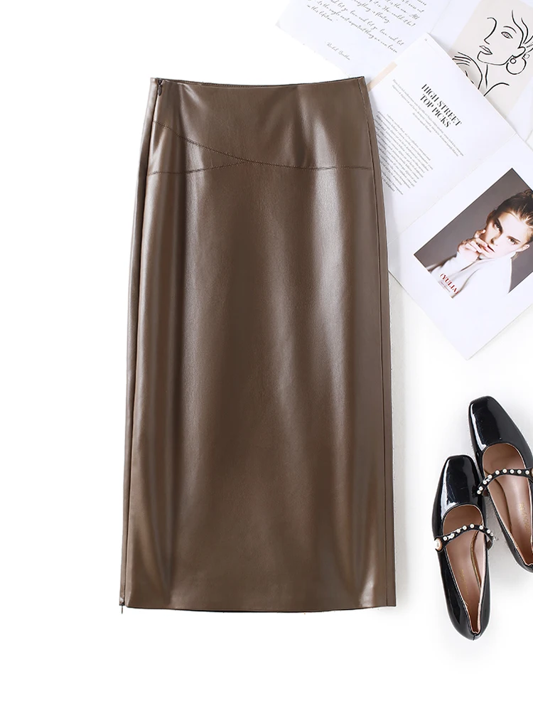 

Женская юбка миди из натуральной овечьей кожи Ning, облегающая, с завышенной талией, повседневная, стильная