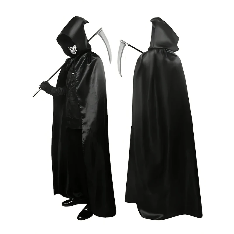 1 Halloween böse Hexe, Todesumhang mit Hut, klassischer langer Stil, Rollenspiel-Partykleid, geeignet für Männer und Frauen – Detail 5