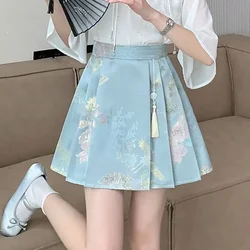 New Chinese High End Satin Jacquard Horse Face Skirt 2024 Summer Women High Waisted Half Skirt Streetwear Pleats Short Skirt