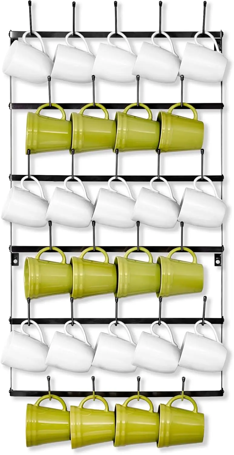 

Wall Mount Mug Rack with 27 Hooks, 6-Tier Metal Coffee Cup Organizer for Kitchen, Bar, Dining Room