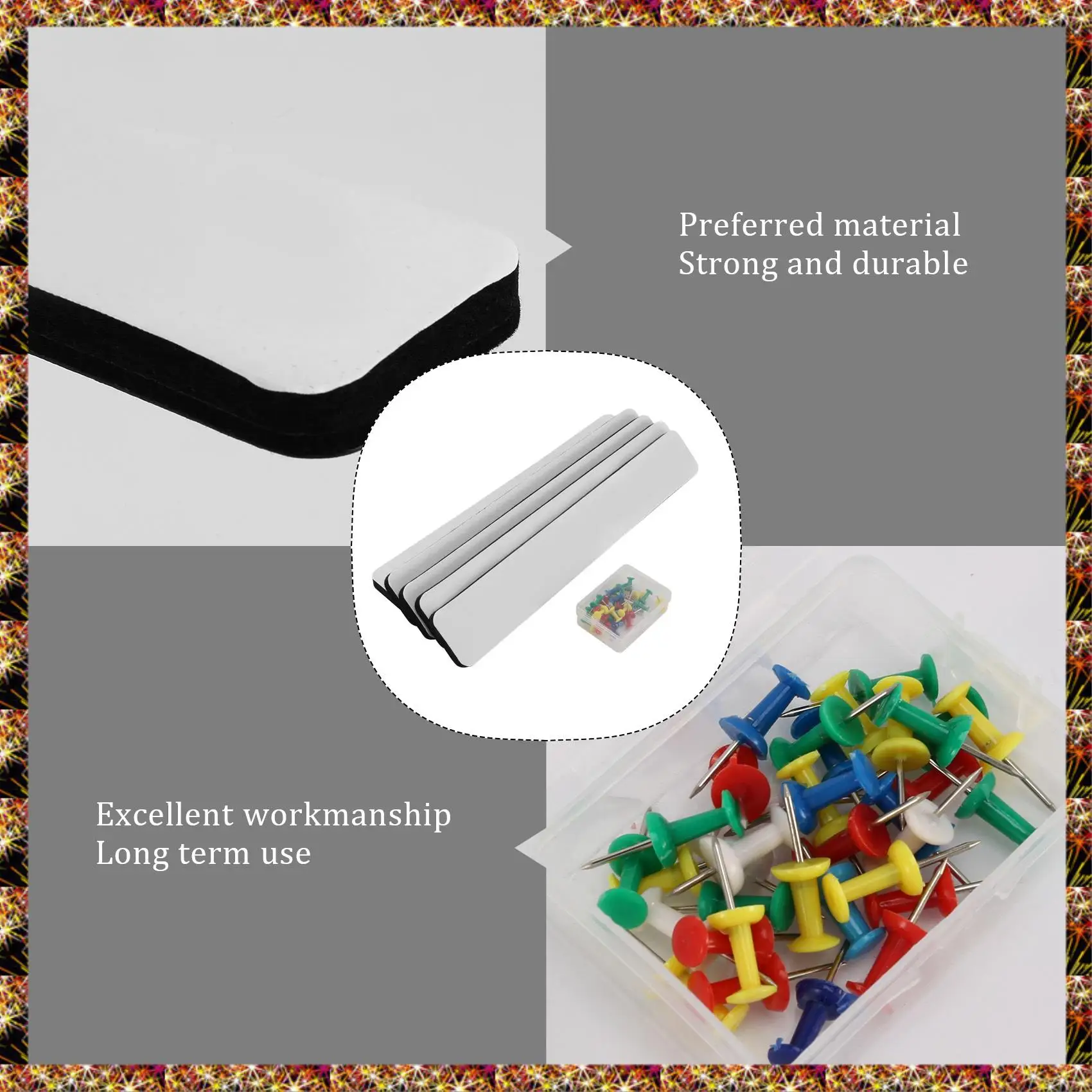 BTCL Combo Bulletin Board Strips - 5 Black Self Adhesive Backing Magnetic Metal Felt Push Pin Bars,Home Office Memo