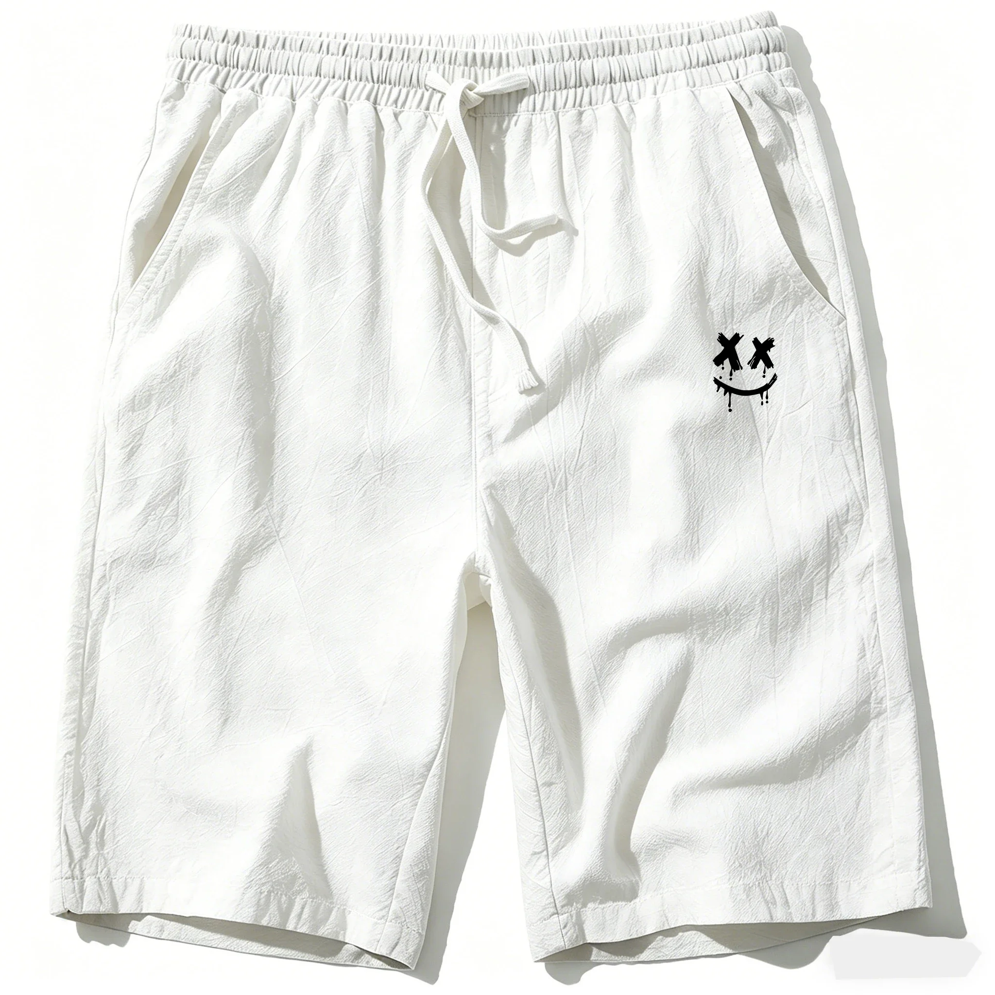 2026 Men Cotton Linen Shorts Summer Lightweight Breathable Casual Beach Style Shorts Basic Solid Color Sweatpants Elastic Waist