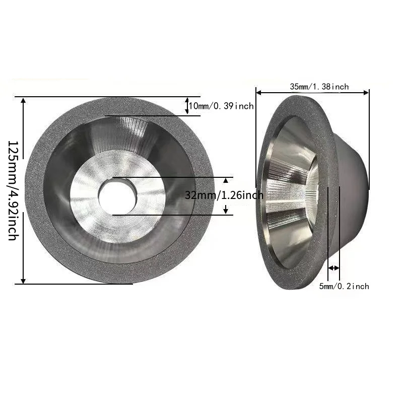 Kommenvormige diamant slijpschijf voor het slijpen van harde legeringen, optisch glas, steen en keramiek, en voor het slijpen van onderdelen voor de lucht- en ruimtevaart.