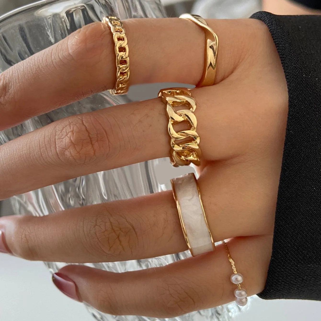 New Geometry Rings Set For Women Fashion Open Adjustable Zircon Finger Rings Charm Simple Delicacy Jewelry Accessories Gifts