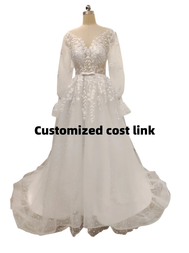 Vestidos De Novia con manga abombada y cuello en V, vestidos De Novia De encaje acampanados, Vestido De novia con apliques 2025