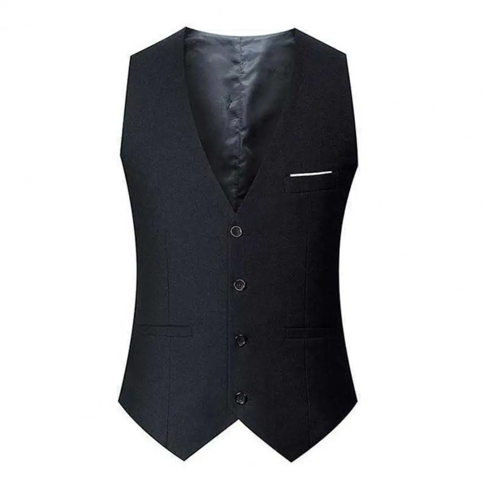 Men Suit Vest Elegant Men's V-neck Suit Vest for Business Attire Slim Fit Formal Waistcoat Solid Color Dress for Sophisticated