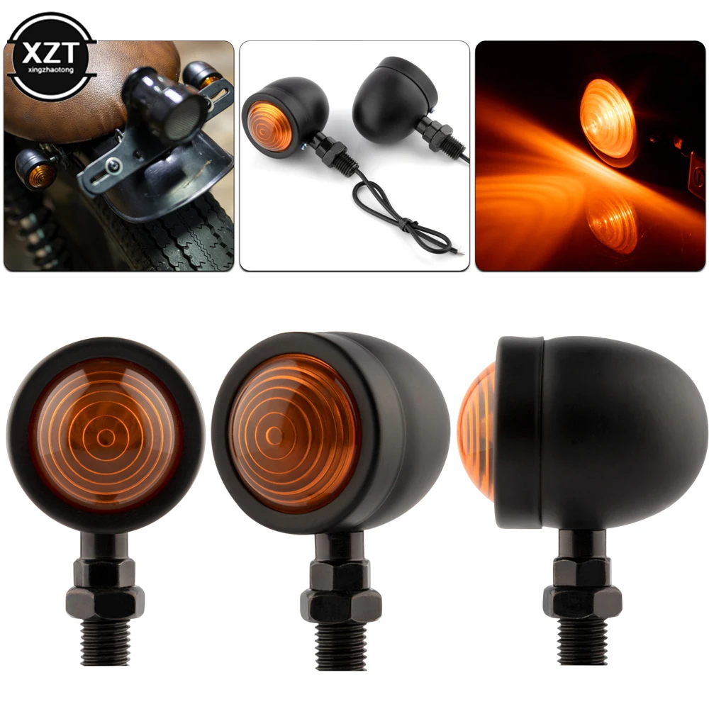 1 Pair Motorcycle Turn Signal Indicator Light Amber Motorbike Blinker Headlight 12v Indicator lamp Bullet Chrome black New