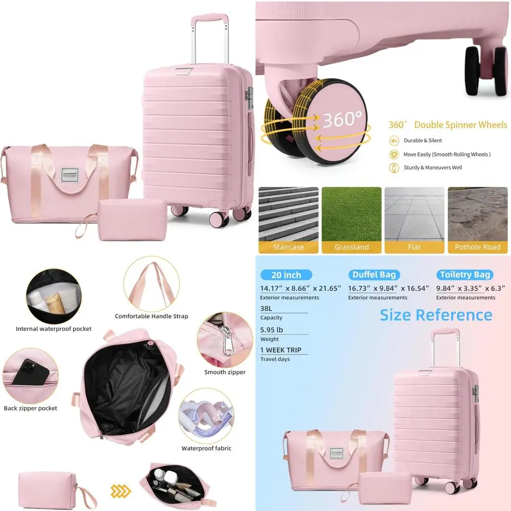 Juego de equipaje rígido Spinner de 3 piezas con bolsa de lona, candado TSA, maleta de mano, 360 °   Ruedas para Viajes