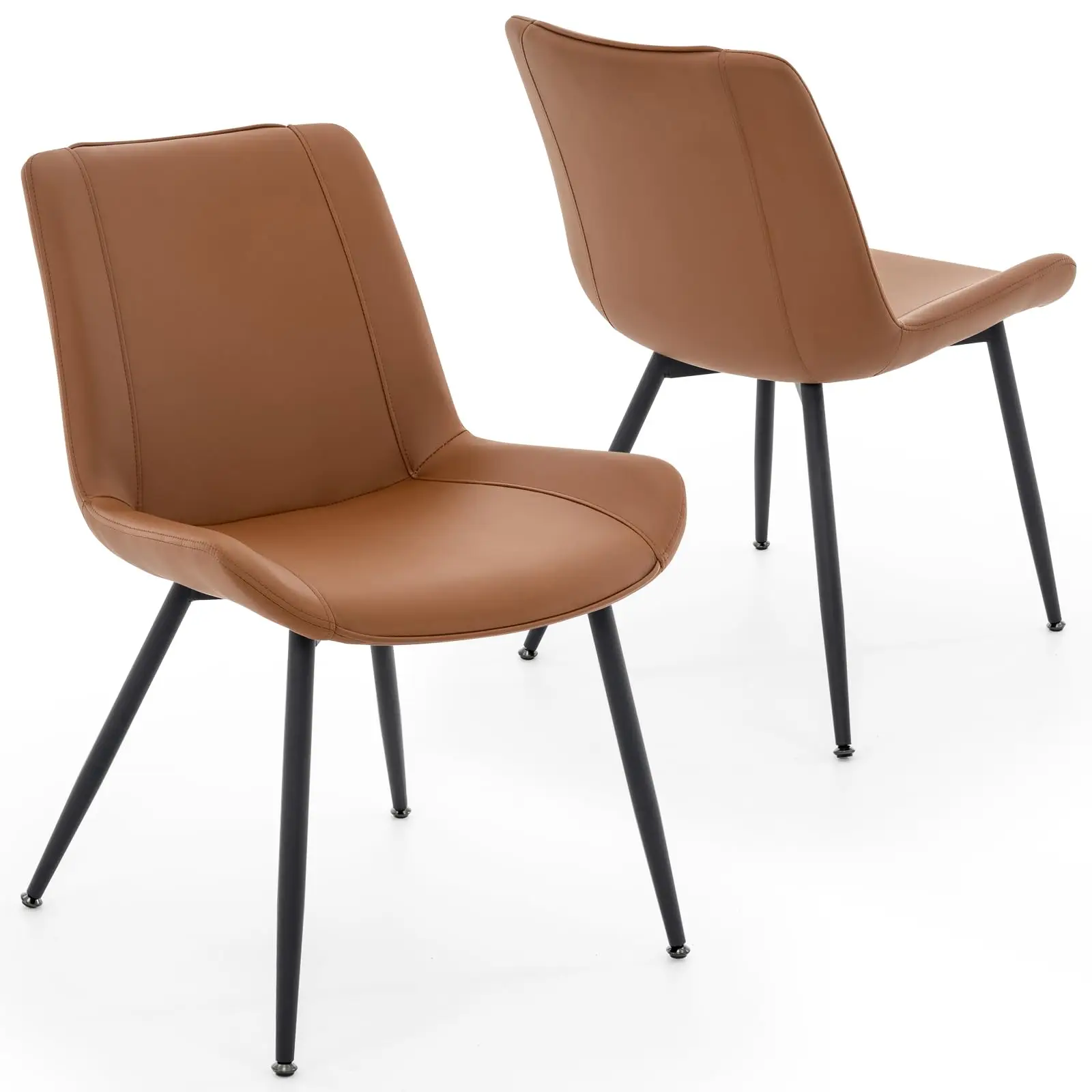 Dining Chairs Set of 2, PU Leather Armless with Metal Legs Brown | Fits Dining Rooms, Kitchens, Waiting room, Living