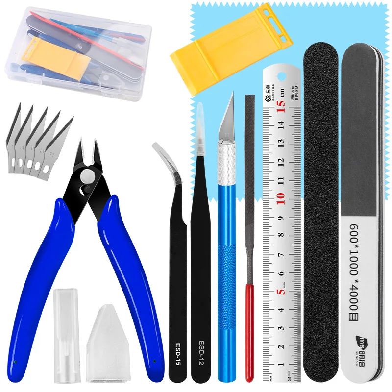 

Forgaodamodel Building Basic Tool Kit for Beginners Nipper Hobby Knife Tweezers Steel Ruler Sanding Tool Snap Fit Supplies