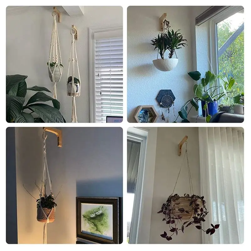 newA10R 4Pcs Hanging Plant Hook,Plant Hangers Indoor, Wooden Hanging Basket Hooks for Indoor Flower Baskets Pot Lanterns Planter
