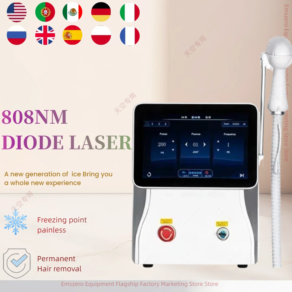 New White 808 Diodes Painless Permanent Hair Removal and Skin Rejuvenation Instrument