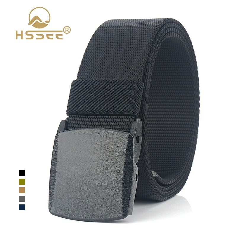 

HSSEE 95 см до 120 см Безметалловый ремень для мужчин и женщин, пластиковая пряжка Мягкий нейлоновый повседневный ремень Без металла Джинсы Пояс Мужской Женский