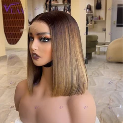 Highlight Glueless Wigs Human Hair Short Bob Wigs 13×6 HD Lace Frontal Wig 360 HD Transparent Lace Wig PrePlucked P4/27 Colored