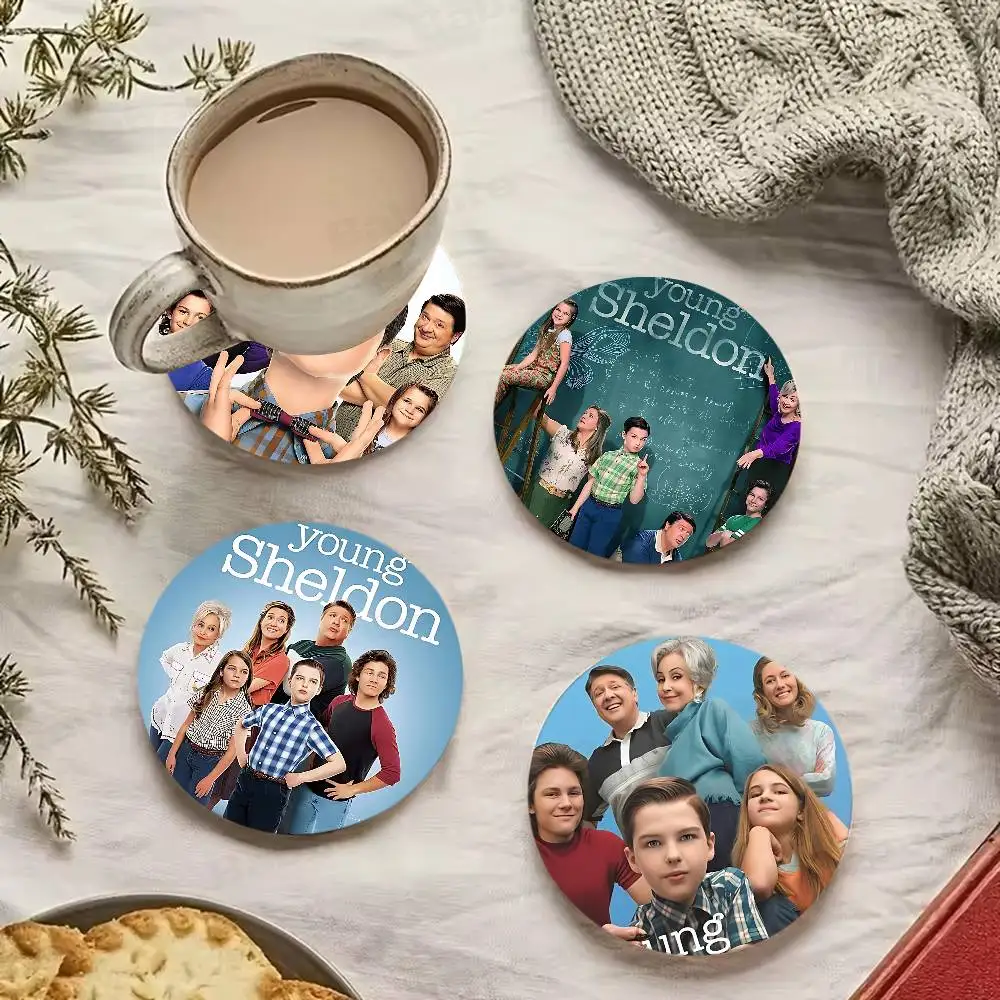 Sitcom Series Young Sheldon Wood Coaster Set - Heat Resistant for Tea & Coffee, Home Cafe Decor Holiday Gift