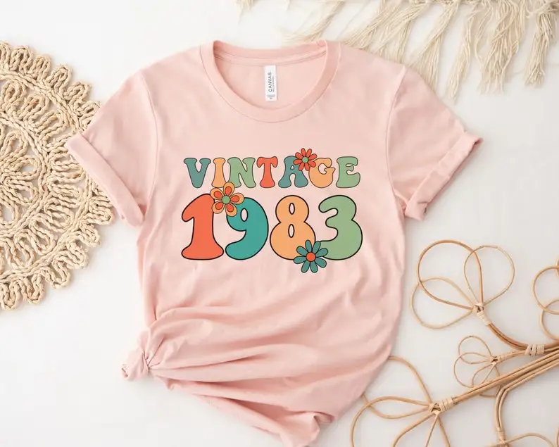 40th Birthday Shirt, Vintage 1983 T-Shirt tee Gift Limited Edition Short Sleeve Top Tees O Neck Fashion 100% Cotton Streetwear
