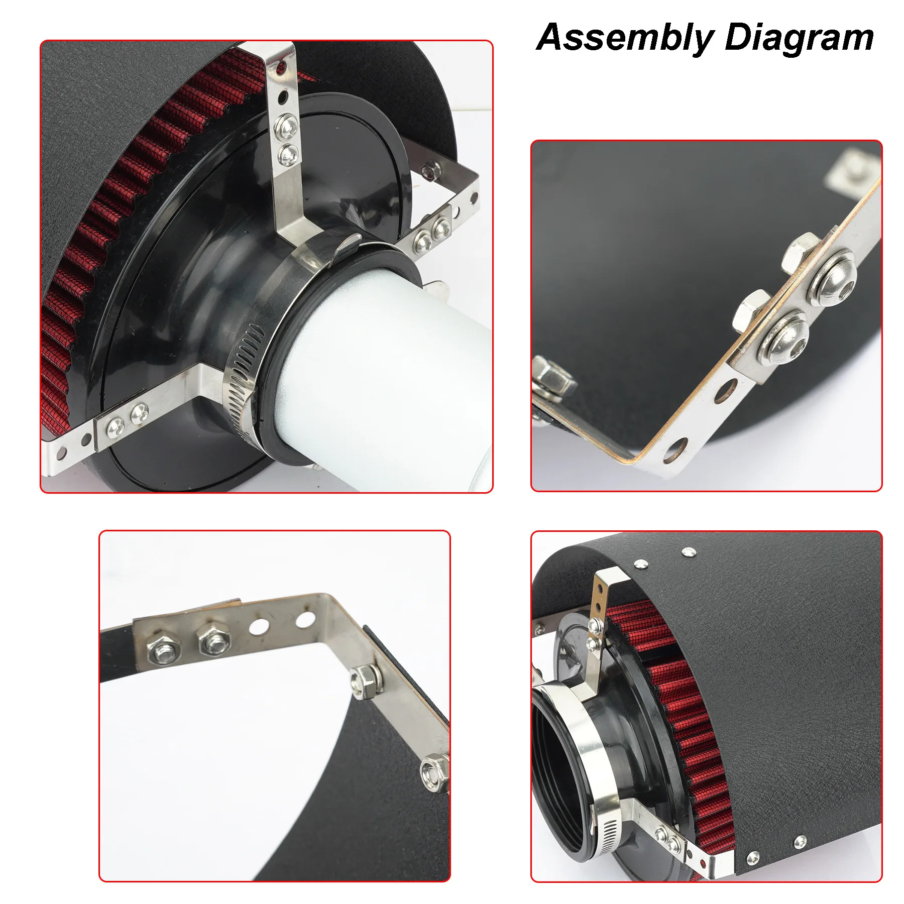 High Flow Cold Air Intake Filter Heat Shield Cover Universal Car Air Filters Adjustable Stainless Steel Protective Cover