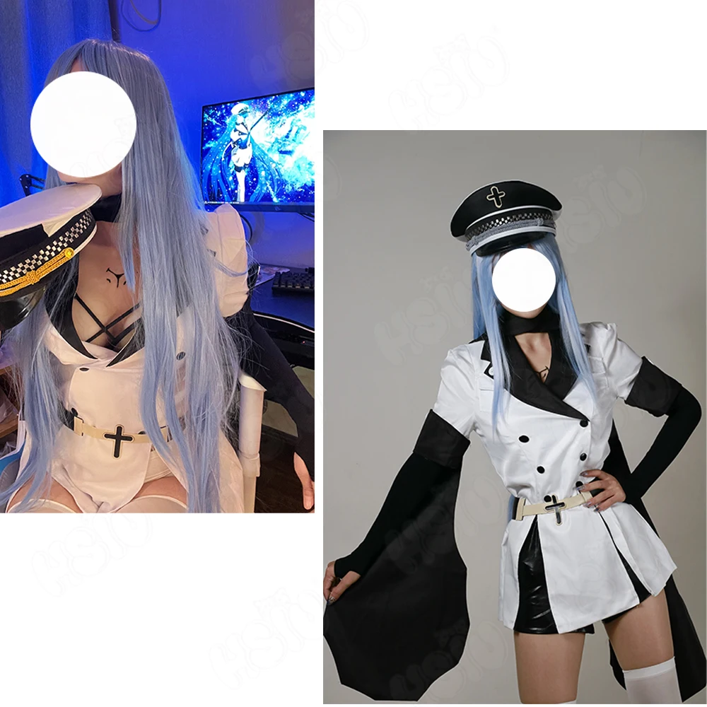 Esdeath Cosplay Wig Costumes Fiber synthetic wig Anime akame ga kill cosplay Wig Costumes「HSIU 」Empire white uniform Esdeath Wig