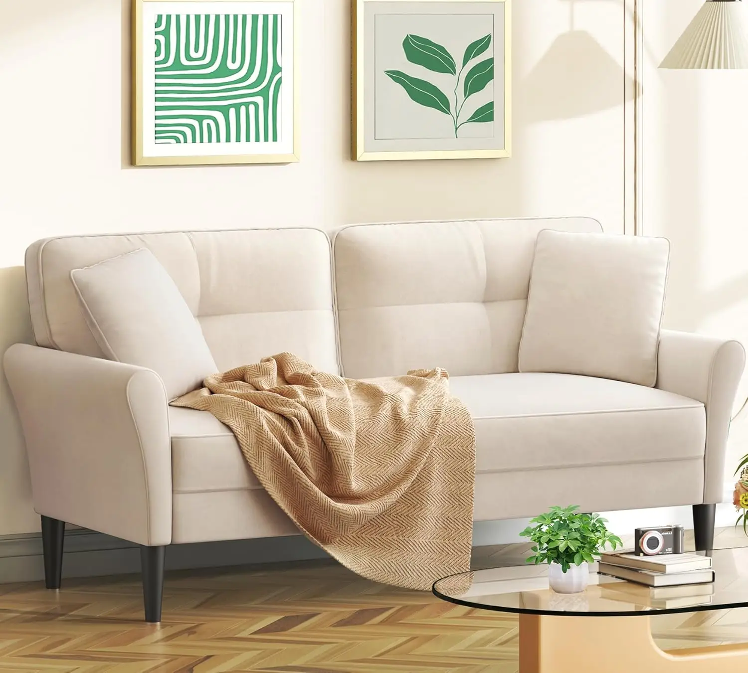 

69" Small Sofa,Soft Couch with 2 Pillows, Comfy Love Seat Couches,Tool-Free Setup Loveseat Sofa,700lb Load Sofas for Living Room