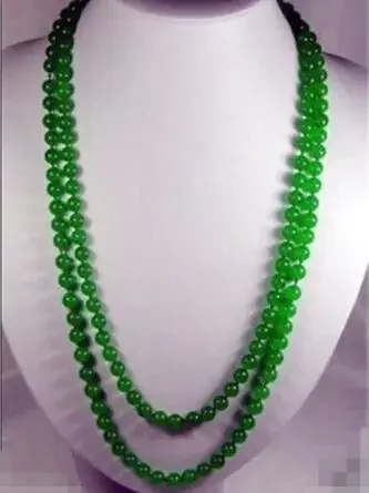 

8MM Natural Green Round Beads Necklace 35" Long