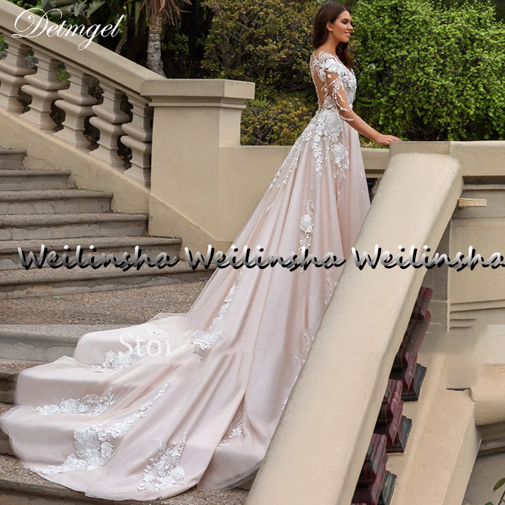 Nowe designerskie suknie ślubne z linii a eleganckie z wycięciem z pełnym rękawem Bride 2022 przepiękne aplikacje sąd pociąg suknia ślubna w stylu Vintage