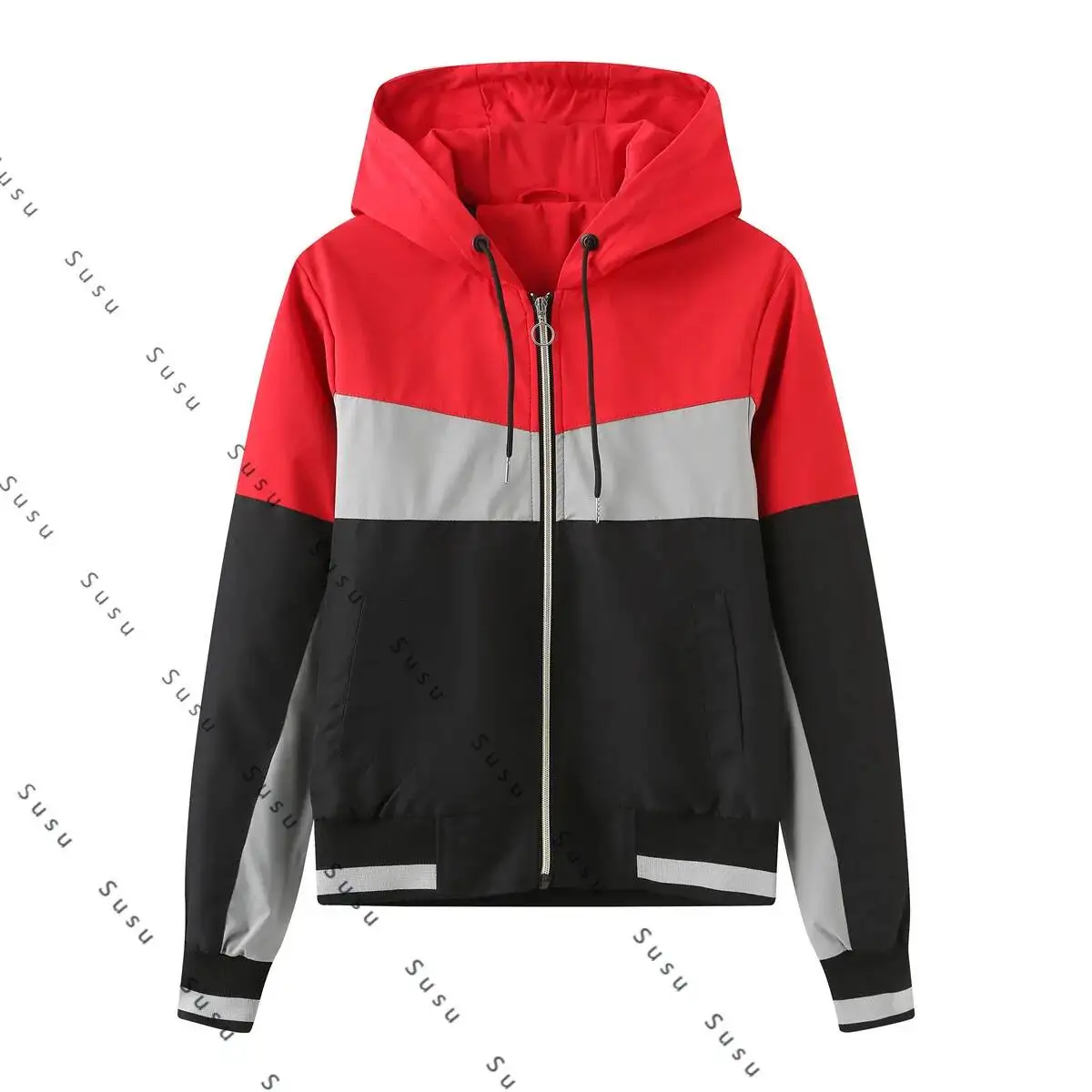 

2026 Spring And Autumn New Thin Hooded Trench Coat Women's Color Long-Sleeved Zipper Drawstring Jacket