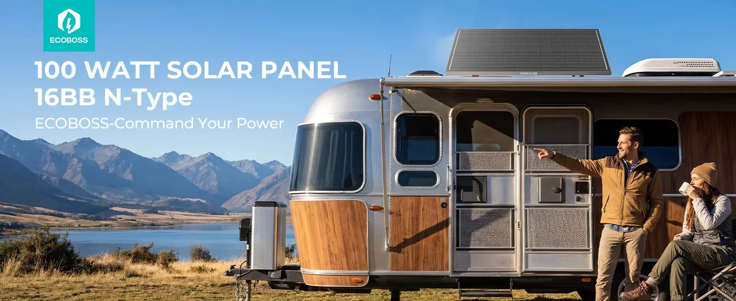 ECOBOSS 100W Solar Panel N-Type 16BB 25.8% Efficiency 100 Watt Solar Panels Monocrystalline Modules for 12V Off-Grid Systems Trailers Campers Boats Farms Cabins and Rooftops