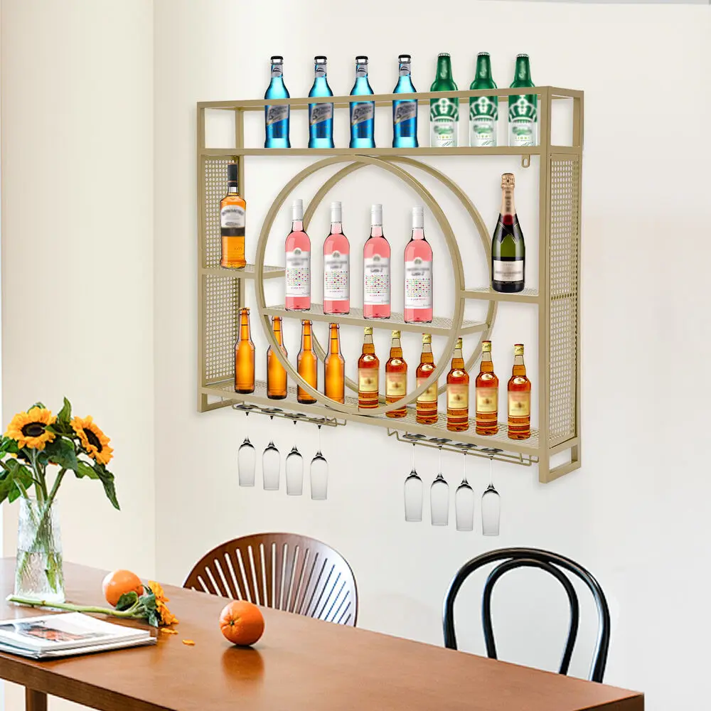 

Gold Wall Mounted Hanging Metal Wine Rack Cabinet&Bottle Shelf 100*15*80cm New