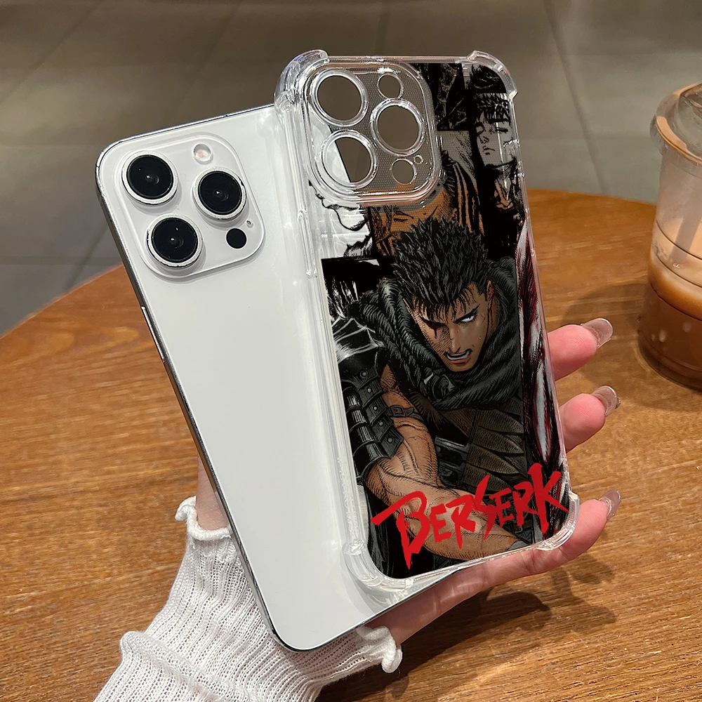 Anime Berserks Guts Phone Case for iPhone 17 Air 16 16e 15 14 Plus 13 12 11 Pro Max X Xs XR 8 Soft Clear Anti Drop Cover