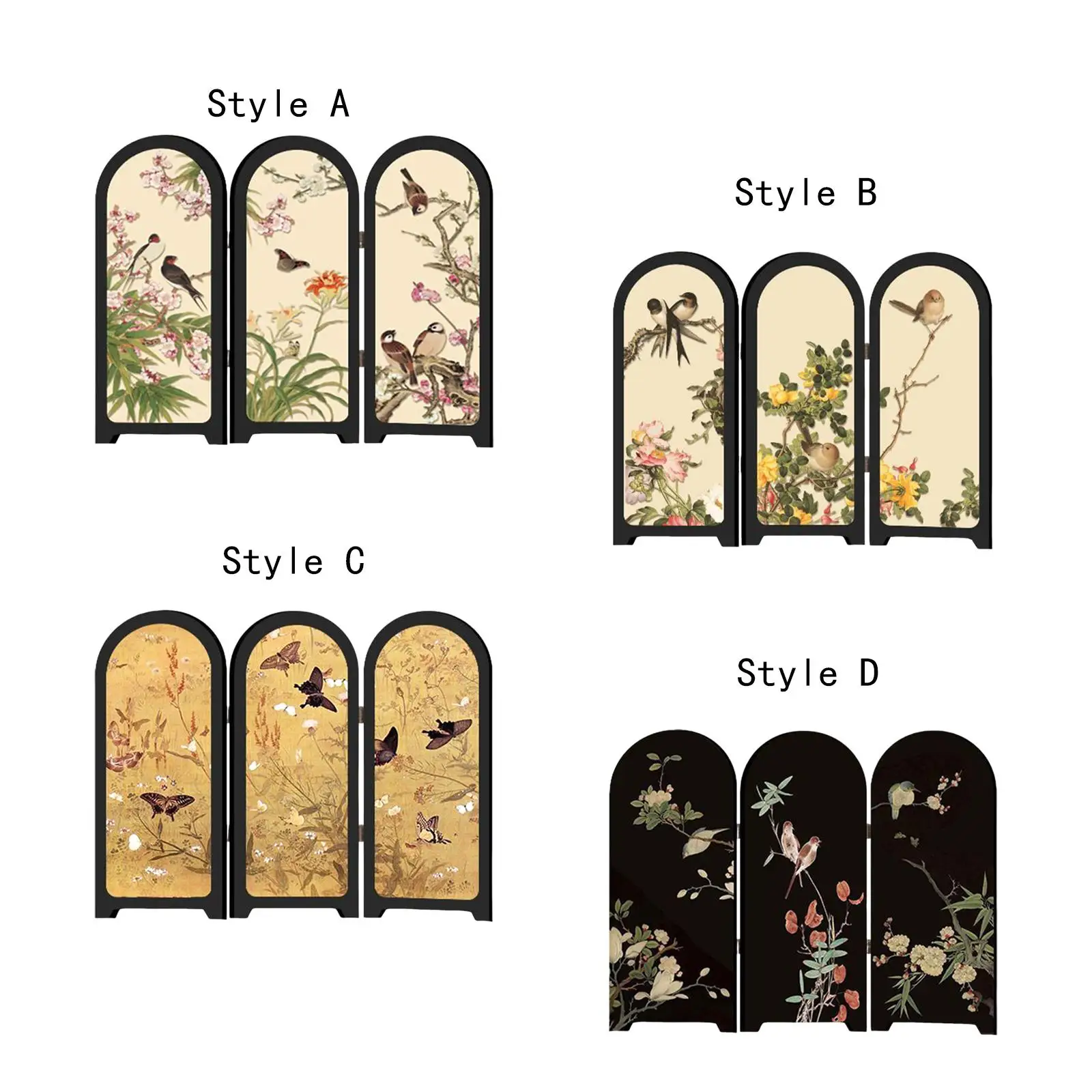 Mini Folding Screen Flower and Bird Painting Desktop Partition Chinese Design Room Decoration for Home Office Table