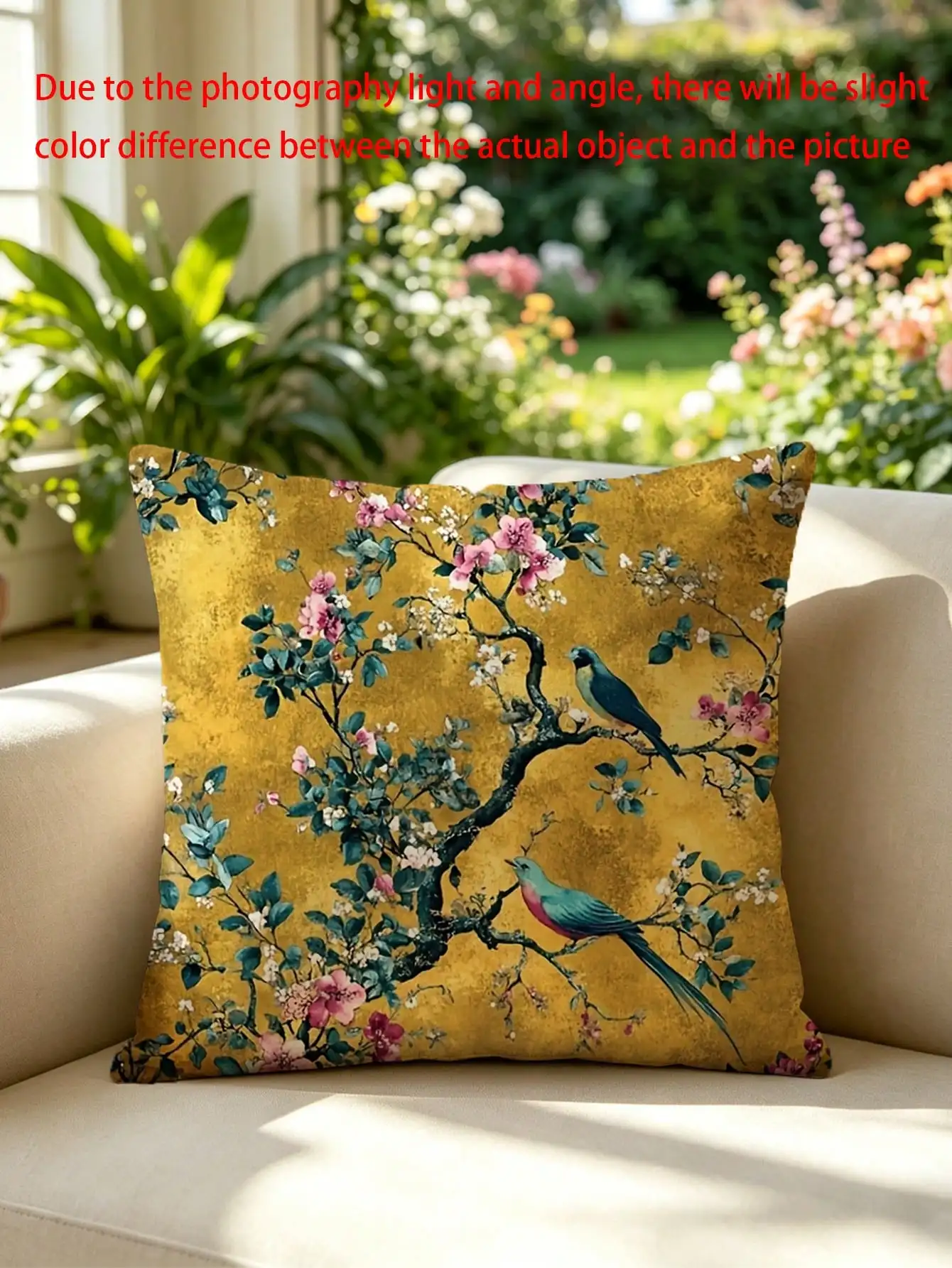 shangxia A Vintage Chinese Pillow Cover, Measuring , Featuring A Zipper Closure And Jacquard Decorative Design With Vibrant Birds And Floral Patterns, Suitable For Home And Office Decorative Cushions.-(Excluding Pillow Core) No Embroidery