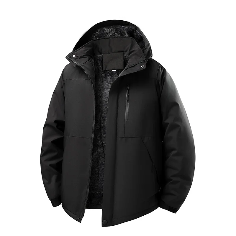 

Men's Waterproof Fleece Hooded Jacket High Quality Windproof Warm Zippered Pocket Winter Parka Coat Windbreaker Men Women Jacket