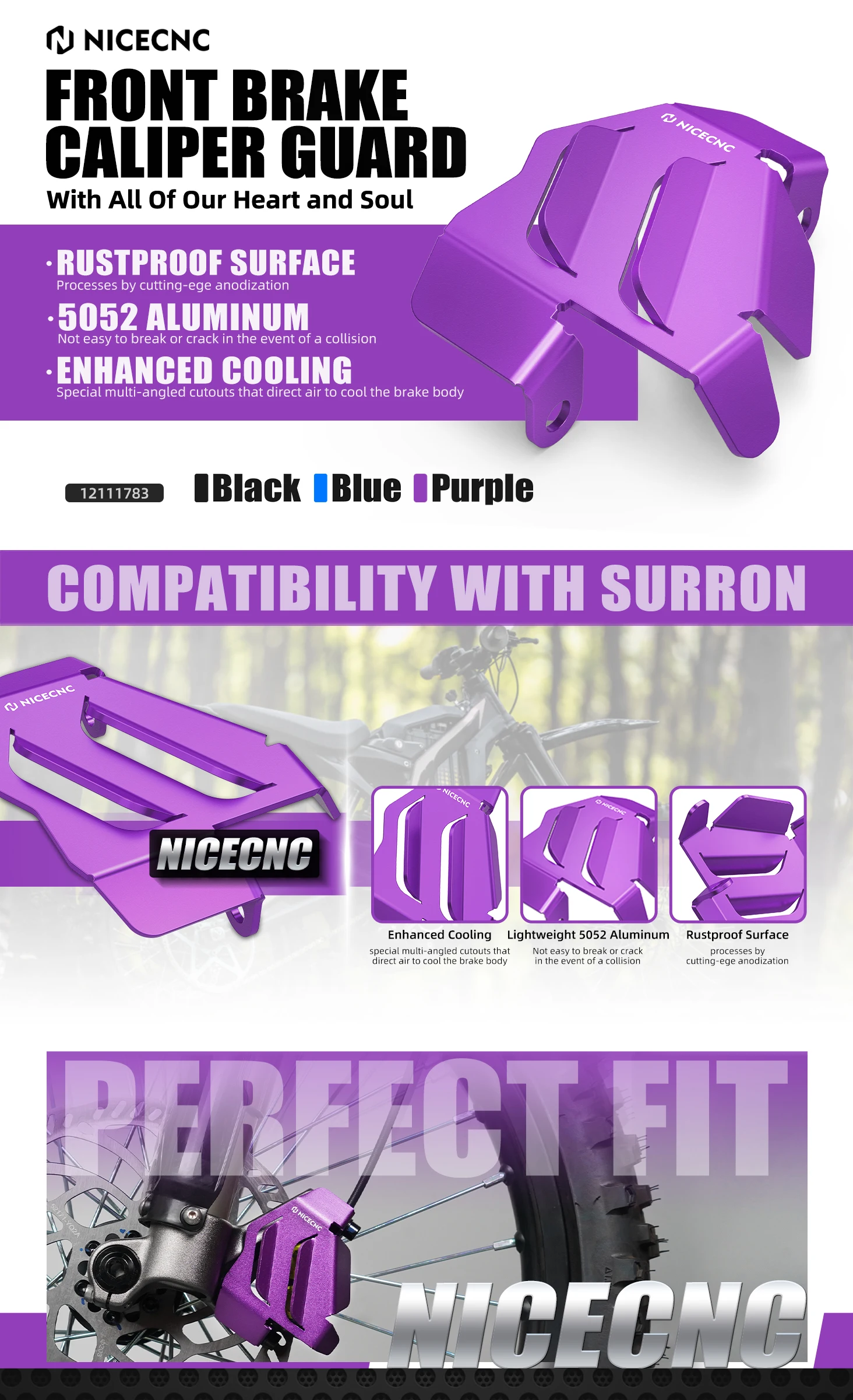 NICECNC Für Surron Light Bee X S L1E Elektrisches Dirt Bike Vorderradbremssattel Schutzfolie Aluminium Für Segway X160 X260 2024 – Detail 1