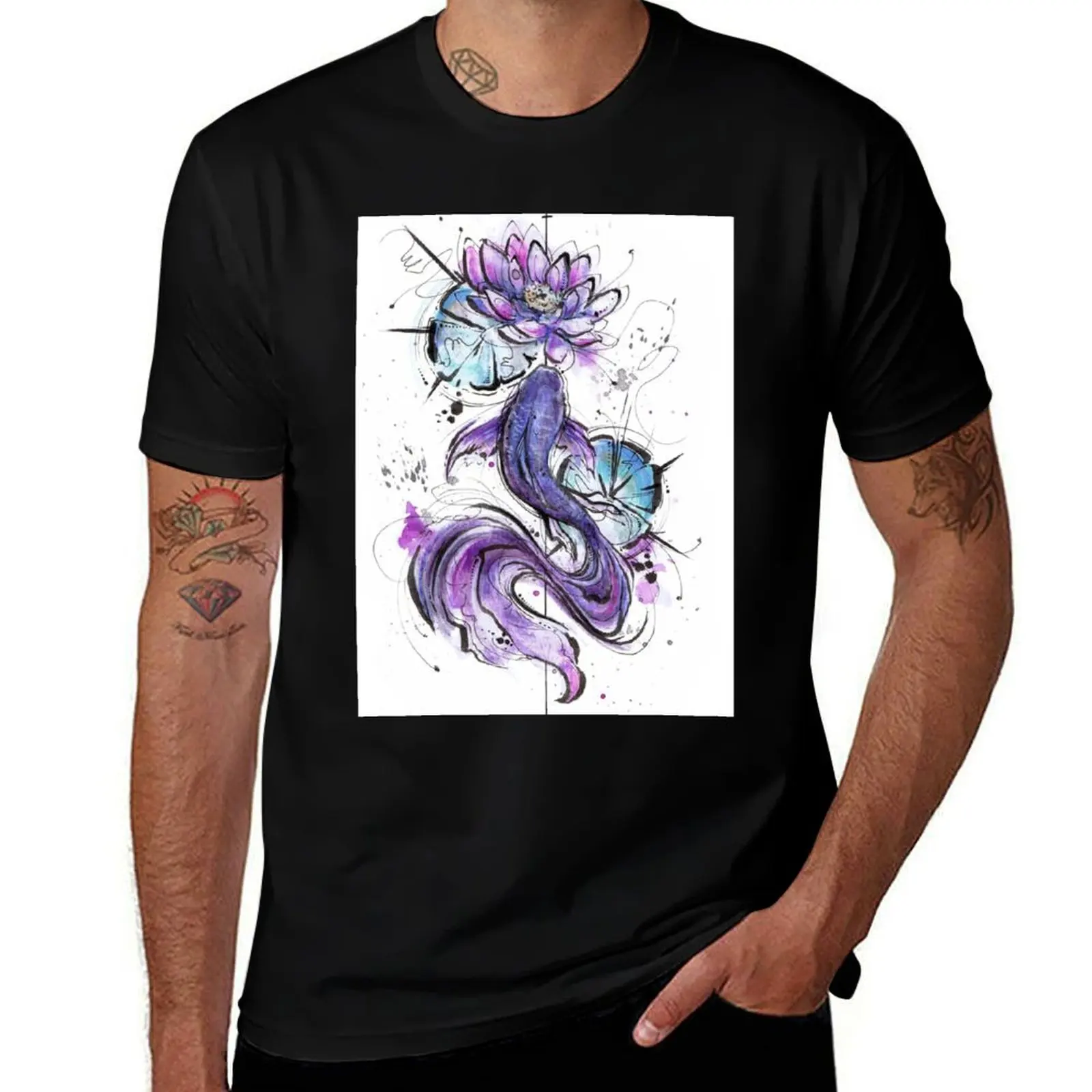 Clear Water- Purple Koi Fish and Lily Pads T-Shirt Cool Feeling Summer Tee Shirt