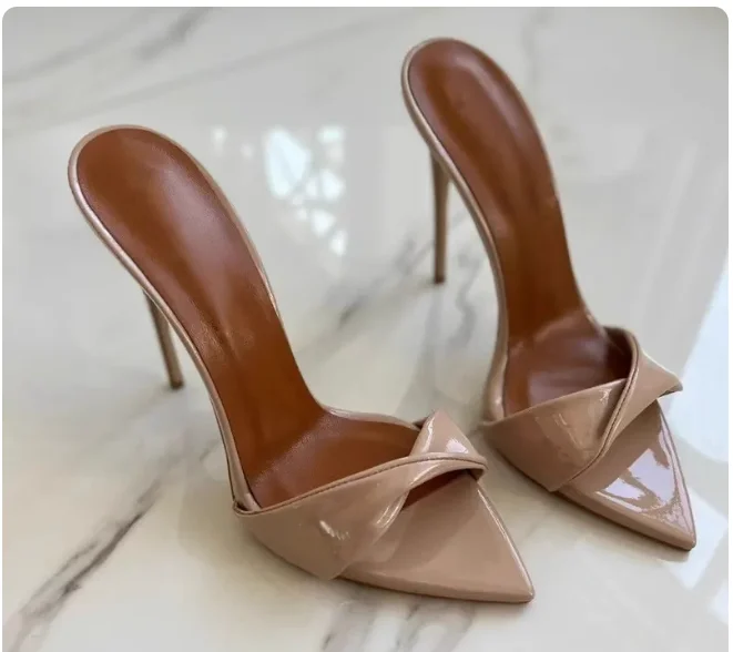 

European and American new color blocked straight drag, pointed toe, one foot high heels, sexy banquet large size cool drag