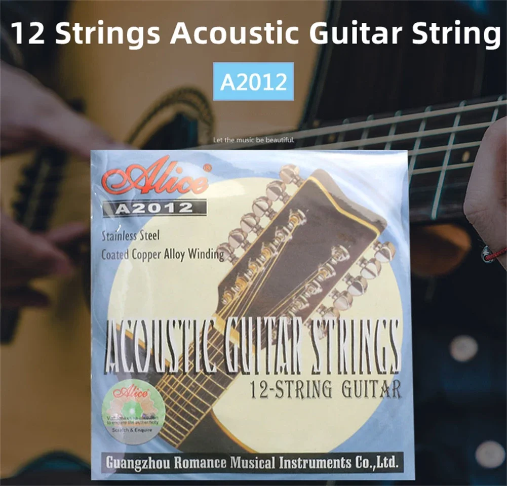 1 Set Alice A2012 12 Strings Acoustic Guitar Strings 010-026 Musical Instrument Guitar Parts Accessories 12 Guitarrra Strings