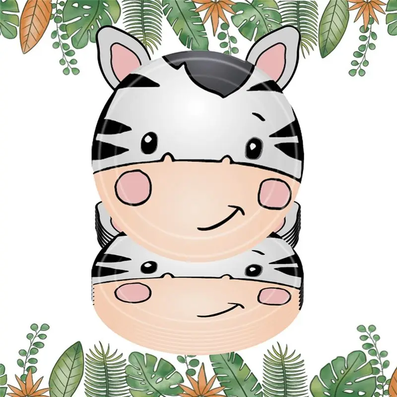ABUH-Jungle Animal Theme Paper Plate Animal Disposable Plates Cutlery Set For Wild Animal Theme Baby Baptism
