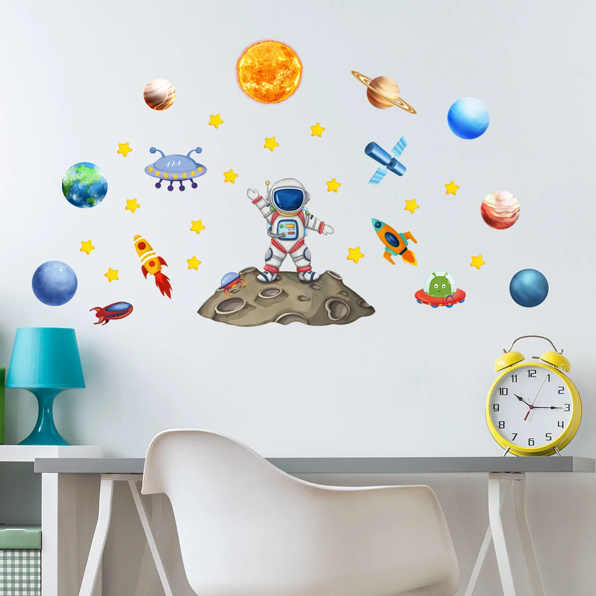 Cartoon Space Astronaut Wall Stickers Creative Home Wall Decor Self-adhesive Kids Room Decoration Bedroom Background Wall Decor