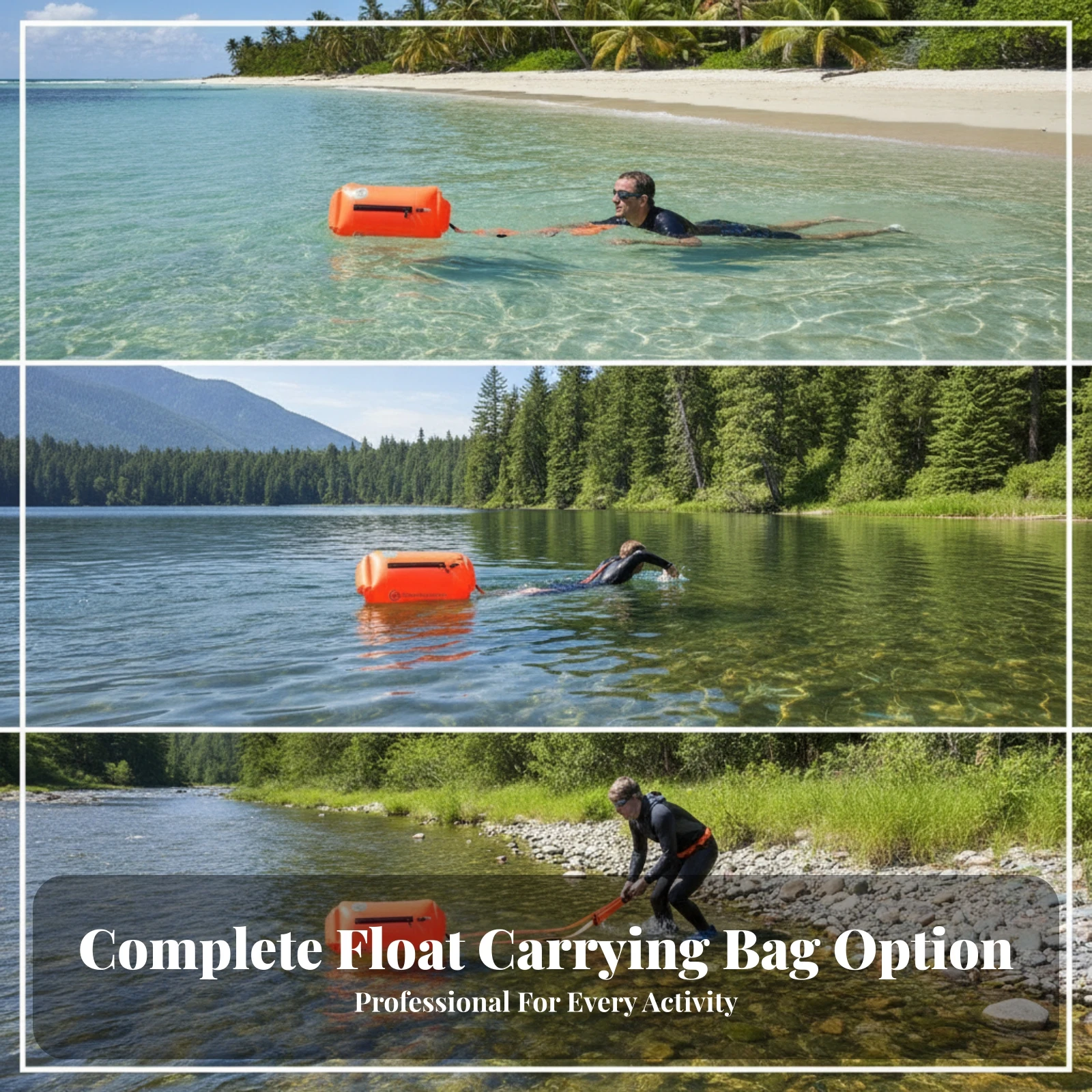Rectangular Swim Buoy Top Valve Two-chamberChamber Buoy Tow Flotation Device Dry Bag Orange Swim Bubble High Visibility