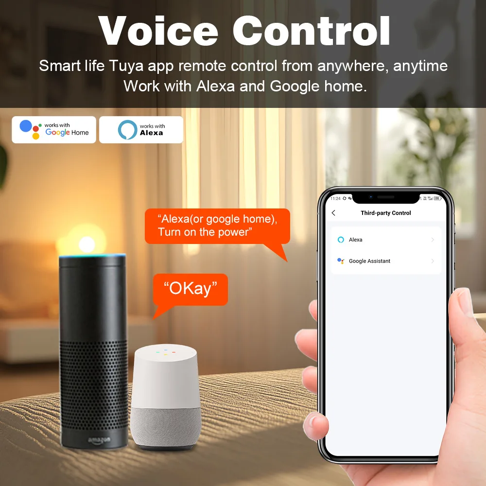 Tuya WiFi/Zigbee Smart Circuit Breaker 1‑63A Energy Monitoring Timing Countdown Loop Switch Overvoltage High Temp Protection